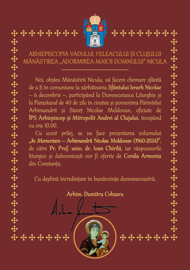 anunt in memoriam Arhim. Nicolae Moldovan