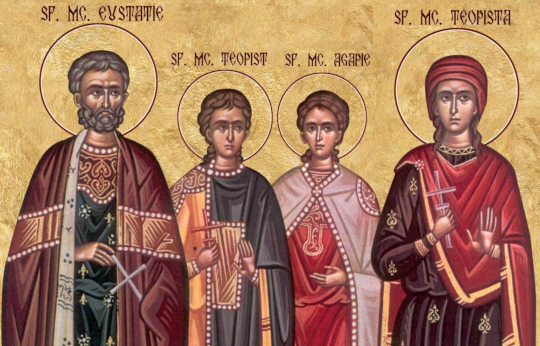 Sf. Mari Mc. Eustație și soția sa, Teopista, cu cei doi fii ai lor: Agapie și Teopist